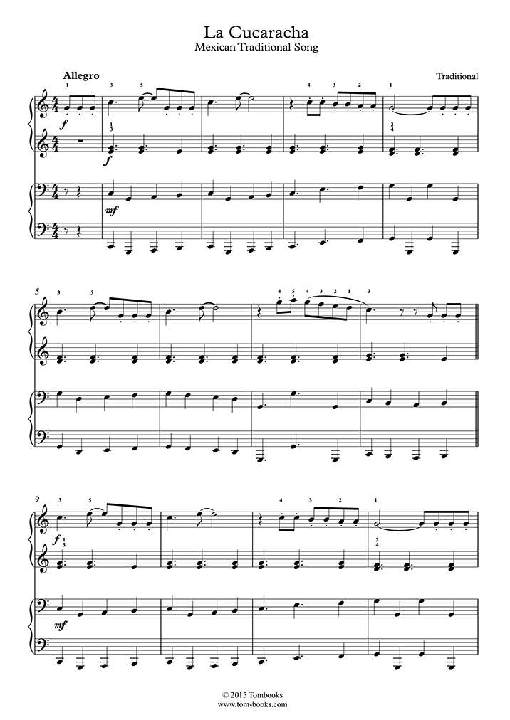 Free sheet music Traditional La Cucaracha (Piano solo)